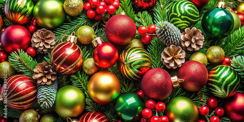 Rich crimson and emerald green hues illuminate the holiday setting, subtly offset by pops of golden citrus and deep plum accents. Rich crimson and emerald green hues illuminate the holiday setting, subtly offset by pops of golden citrus and deep plum accents.
