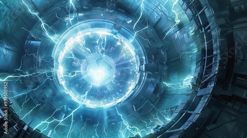 Futuristic thermonuclear reactor generating infinite energy with vibrant plasma and intense light