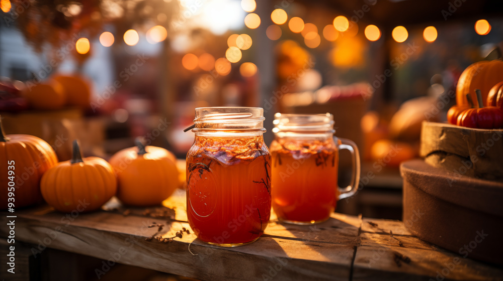 Mason Jar Pumpkin Spice Drink With Festive Autumn Decor Mason Jar Pumpkin Spice Drink With Festive Autumn Decor