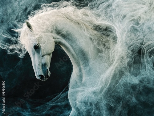 Majestic White Horse in Ethereal Smoke - Dreamy and Mystical Equine Art Photography photo