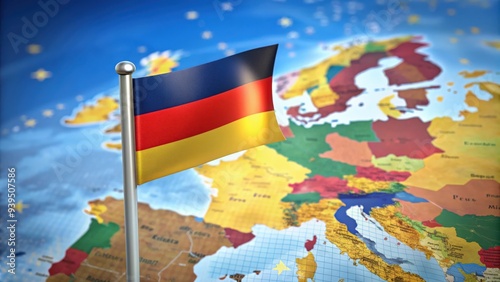 Germany flag in focus with Europe map and other countries flags, Germany, flag, Europe, map, country, national, symbol