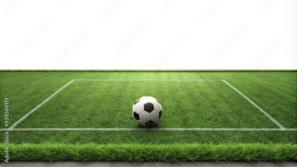Soccer on grass panoramic isolated white background render, soccer, football, grass, field, panorama, sports, game, team