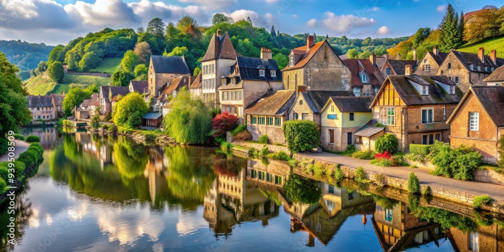 Obraz premium Charming village with historic buildings and scenic river views, Samois-sur-Seine, ?le de France, France, quaint