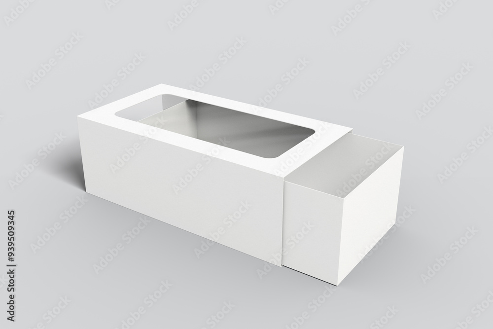 Naklejka premium white Empty paper hot dog box mock up isolated on white background, 3d illustration, 3d rendering