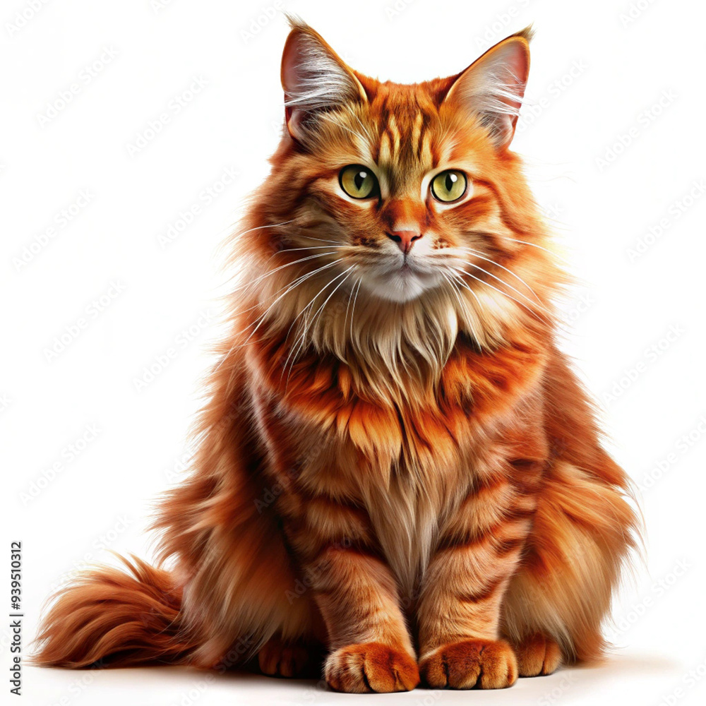 Cat with red fur isolated on white background as white background Cat with red fur isolated on white background as white background