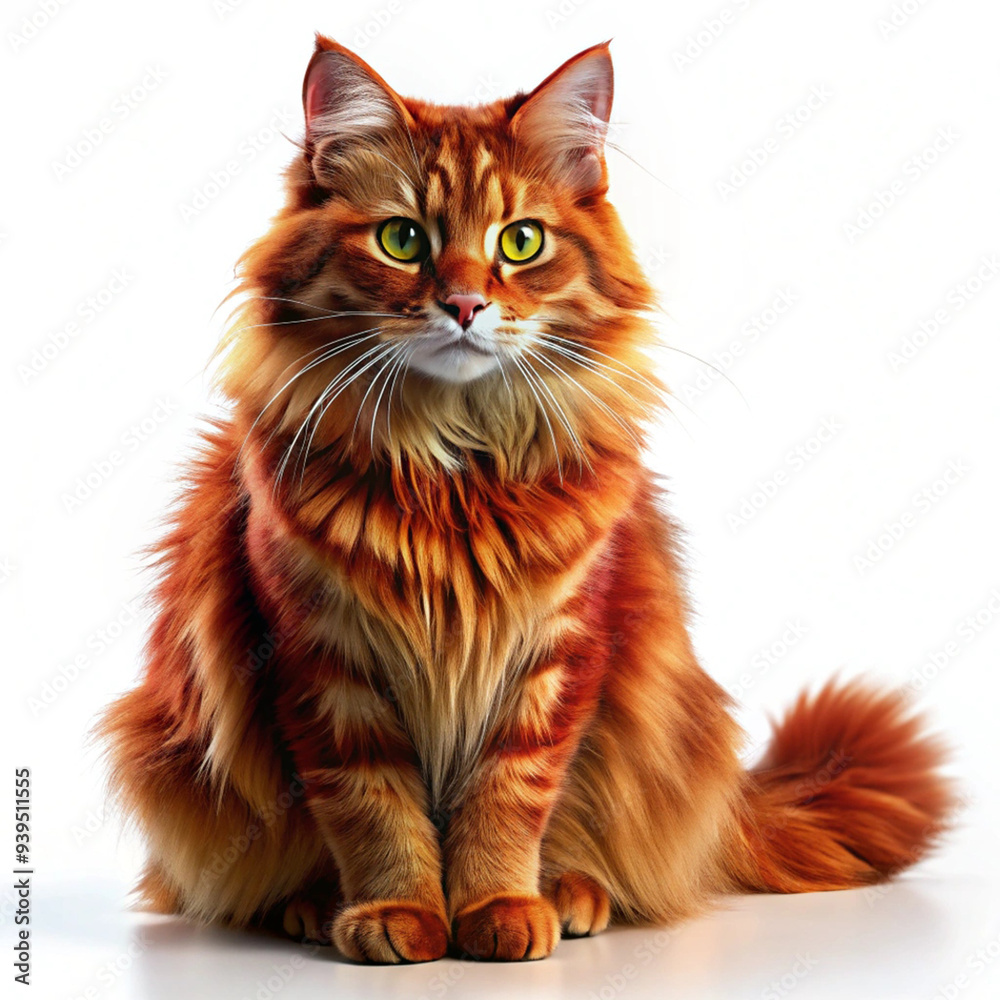 Fototapeta premium Cat with red fur isolated on white background as white background