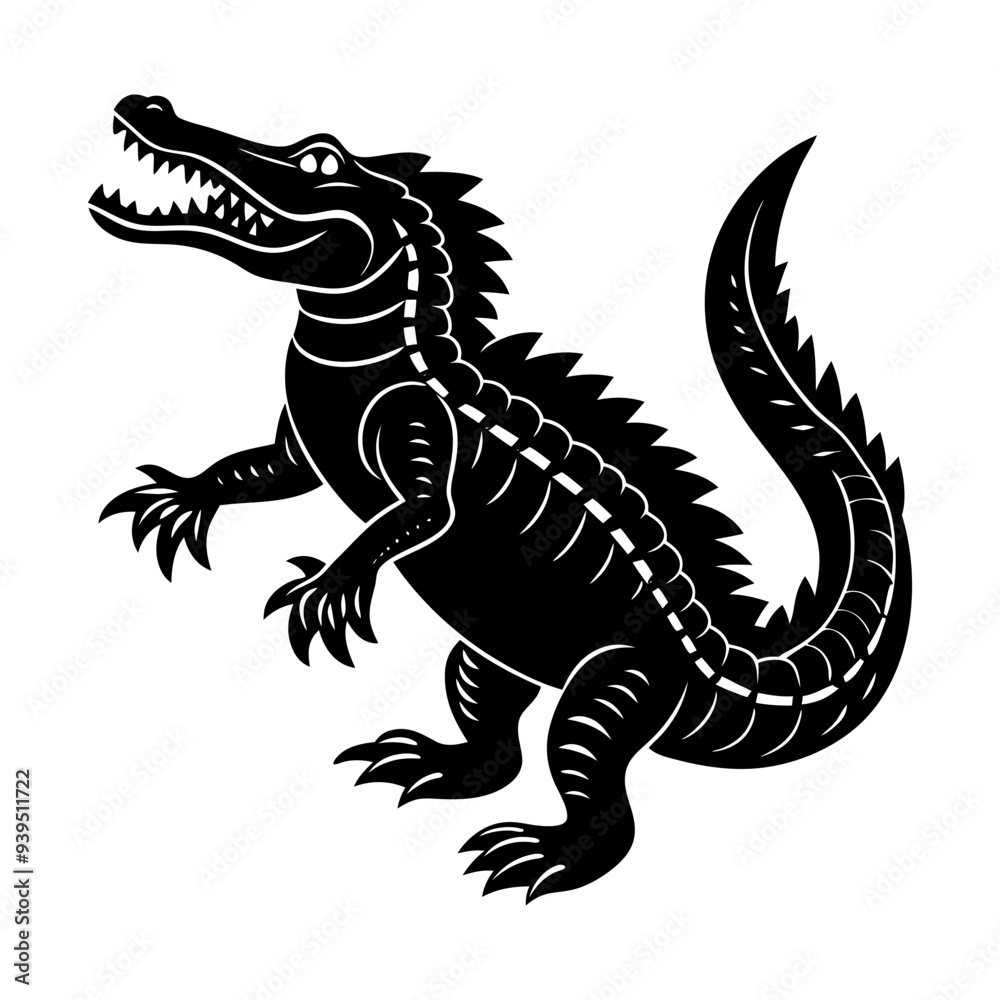 Obraz premium A black silhouette crocodile alligator illustration vector white background 
