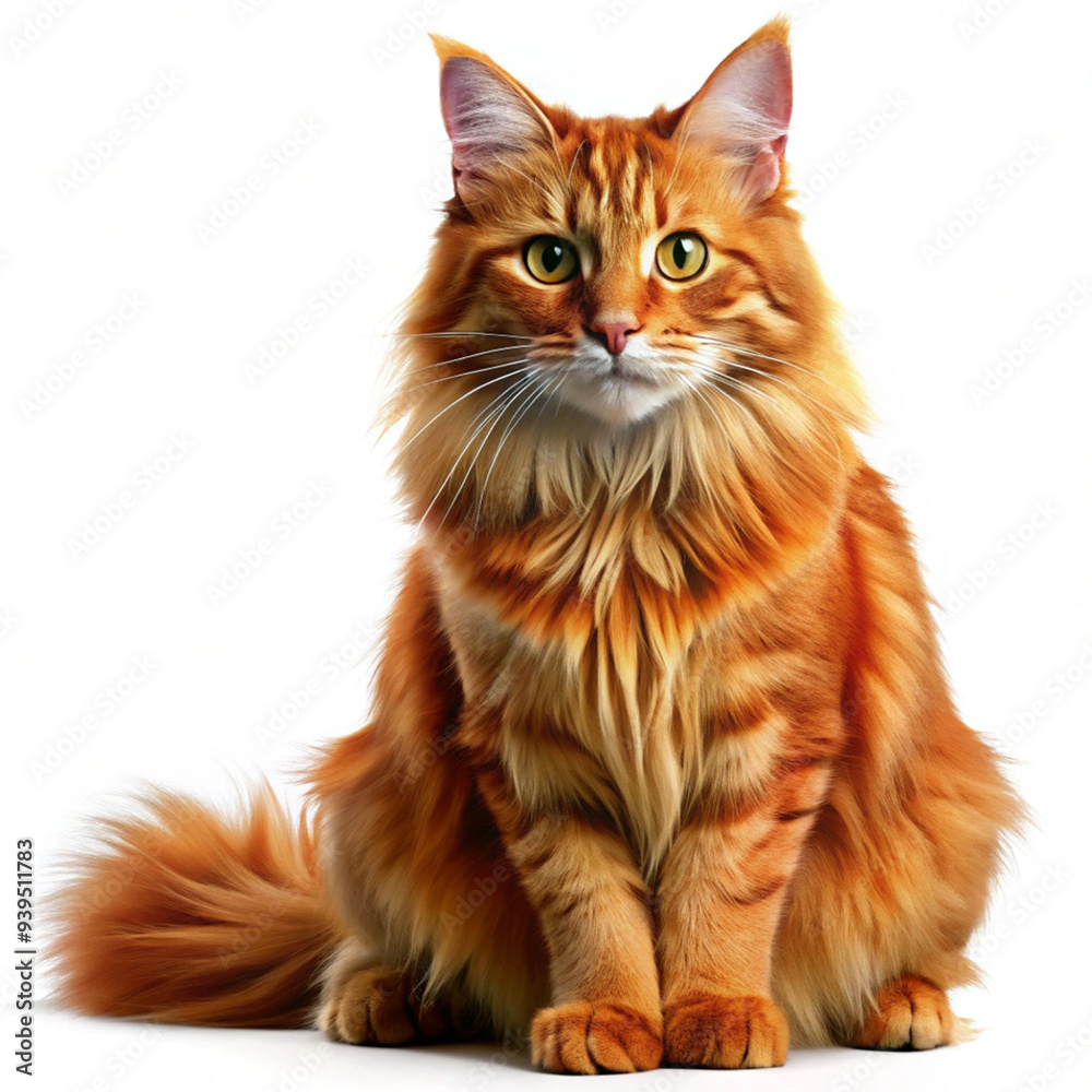 Cat with red fur isolated on white background as white background
