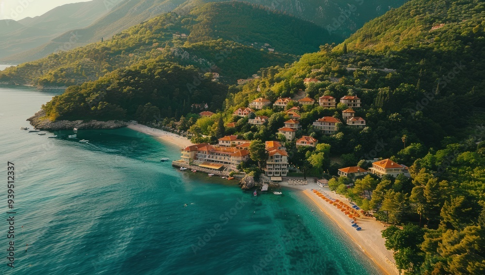 Fototapeta premium Aerial View of Coastal Village in Montenegro