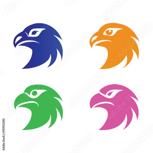 Colorful vector eagle head logo icon, vibrant design set perfect for branding and identity. photo