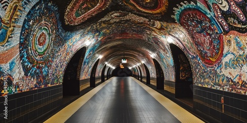 A tiled tunnel with colorful mosaic artwork. photo