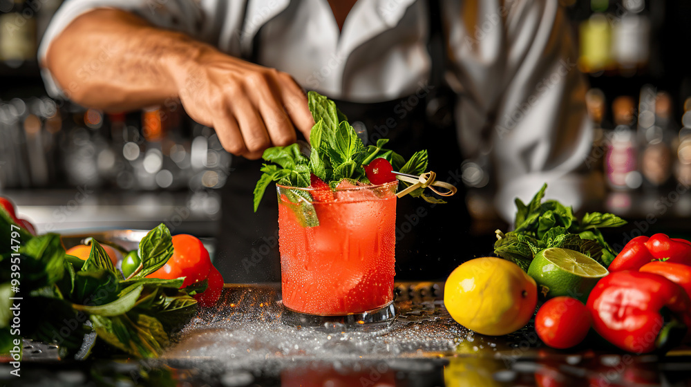 bartender crafting a mocktail, fresh ingredients. bartender crafting a mocktail, fresh ingredients.