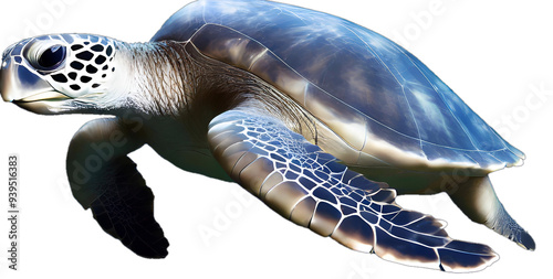 Sea turtle swimming isolated on white background 