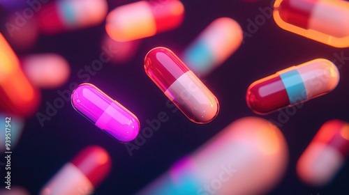 Colorful Pills in Neon Light.