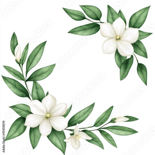 Delicate white flowers surrounded by lush green leaves, perfect for floral designs and elegant decorations.