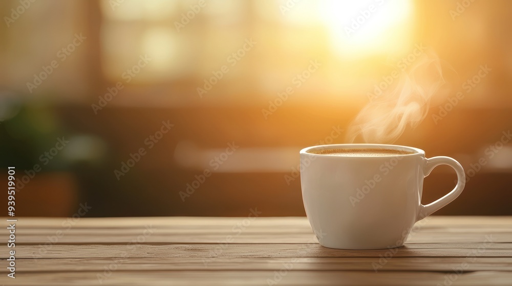 A steaming cup of coffee sits on a wooden table, illuminated by warm sunlight, creating a cozy morning atmosphere. A steaming cup of coffee sits on a wooden table, illuminated by warm sunlight, creating a cozy morning atmosphere.