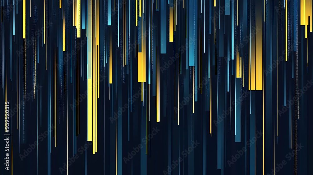 Cityscape in Abstract Midnight Blue and Lemon Yellow - Modern Vector Urban Landscape Design