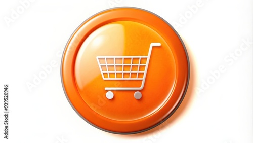 Bright orange shopping cart button on white background, online shopping, ecommerce, add to cart