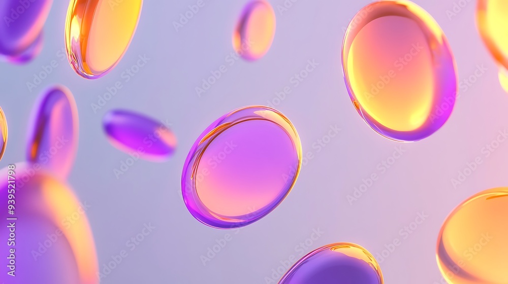 Ethereal Glow - Abstract Minimalist 3D Render with Purple and Yellow Ellipses Floating in Cinematic Space Ethereal Glow - Abstract Minimalist 3D Render with Purple and Yellow Ellipses Floating in Cinematic Space