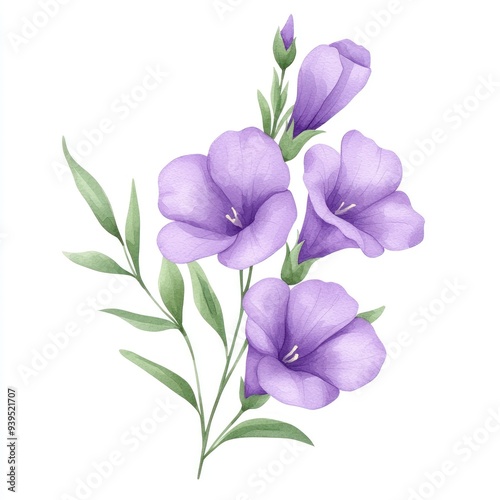 A beautiful bouquet of purple flowers with delicate petals and green leaves, perfect for floral designs and nature themes.