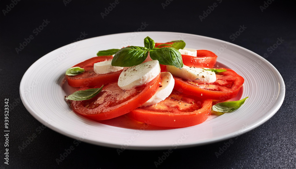 Pomidory i ser mozzarella z bazylią na talerzu, tapeta dekoracja generative ai Pomidory i ser mozzarella z bazylią na talerzu, tapeta dekoracja generative ai