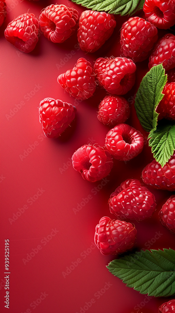 raspberries on a dark pink, red background with copy space, red berries raspberries on a dark pink, red background with copy space, red berries