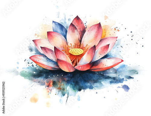 A beautiful watercolor illustration of a lotus flower, showcasing vibrant colors and delicate petals against a soft background.