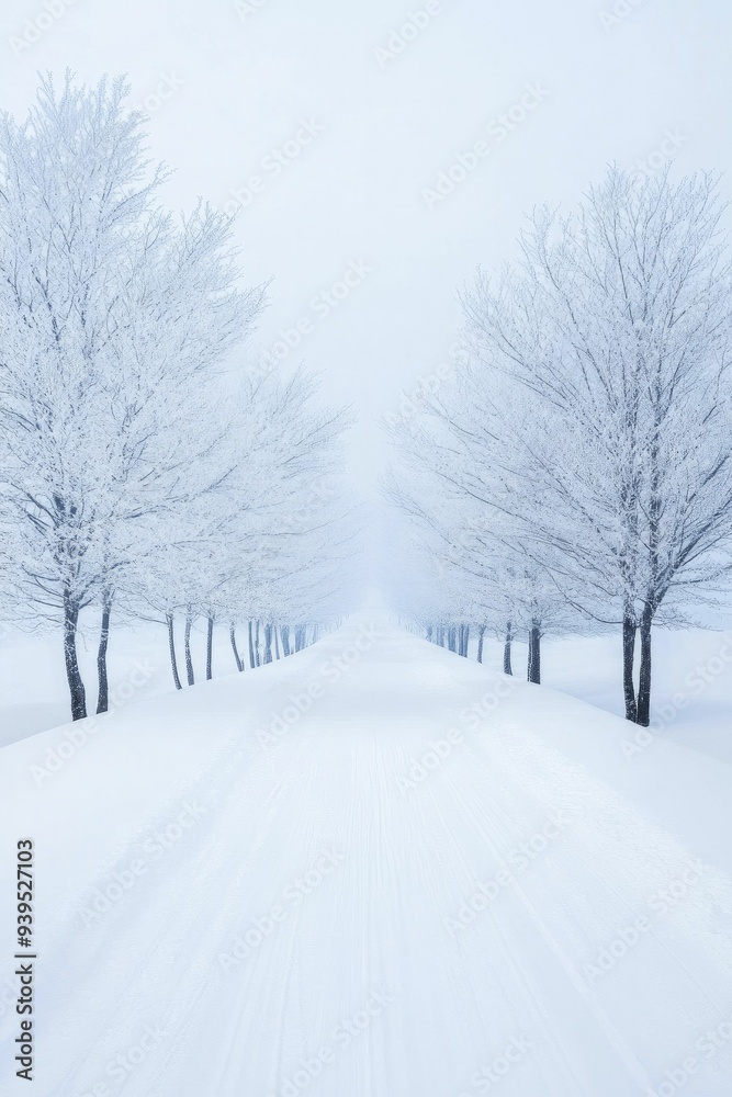 Winter chill embraced by a tranquil scene, where trees adorned with frost stand tall beneath a soft layer of snow blanketing the earth. Winter chill embraced by a tranquil scene, where trees adorned with frost stand tall beneath a soft layer of snow blanketing the earth.