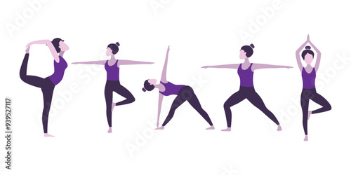Flat Design of Woman in Various Yoga Poses