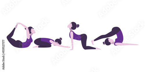 Flat Design of Woman in Various Yoga Poses
