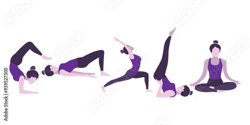 Flat Design of Woman in Various Yoga Poses