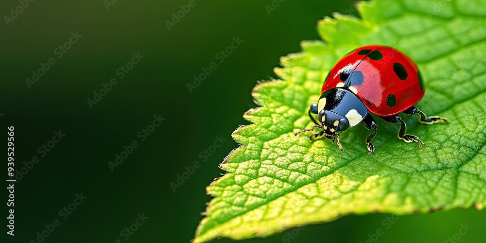 Red ladybug on a green leaf. Red ladybug on a green leaf.
