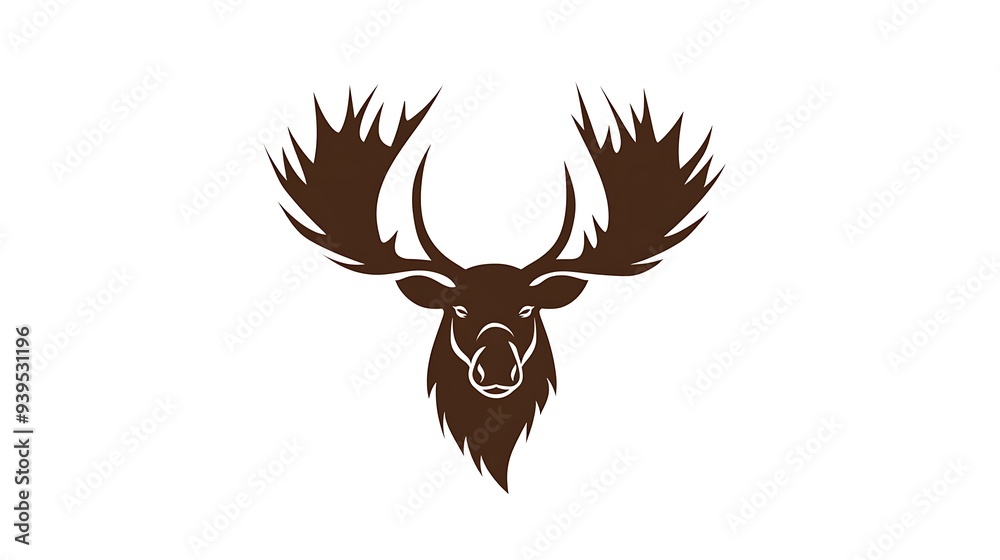 Majestic Moose Logo in Dark Brown and White - Powerful Vector Graphic Design on White Background in Flat Style Majestic Moose Logo in Dark Brown and White - Powerful Vector Graphic Design on White Background in Flat Style