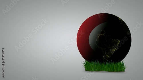 Ecological background with Earth on grass and Turkey flag, Exclusive, Looped
 photo