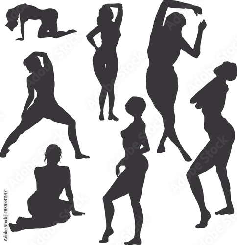 women silhouettes set dancing