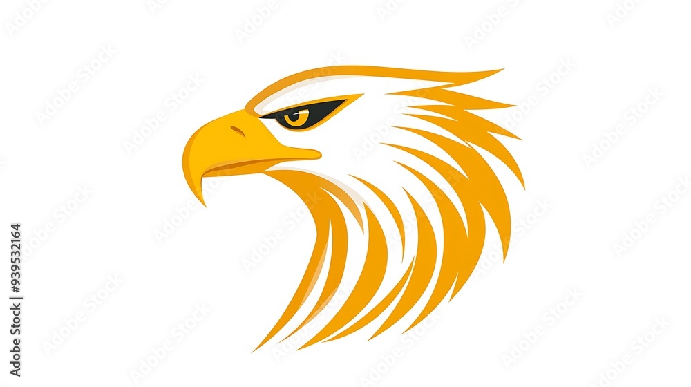 Fototapeta premium Majestic Golden Eagle Logo in Sharp Vector Design on White Background with Side Profile Head Shot - Elegant Symbol of Power and Precision