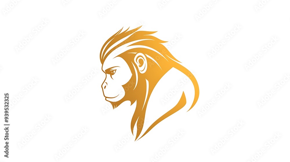 Majestic Golden Monkey Logo in Creative Design on White Background - Vector Illustration of Side Profile Head Shot in Elegant Golden Color Majestic Golden Monkey Logo in Creative Design on White Background - Vector Illustration of Side Profile Head Shot in Elegant Golden Color