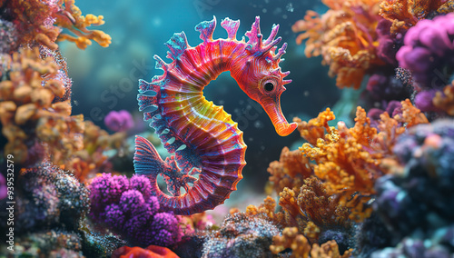  a colorful seahorse swimming in the ocean