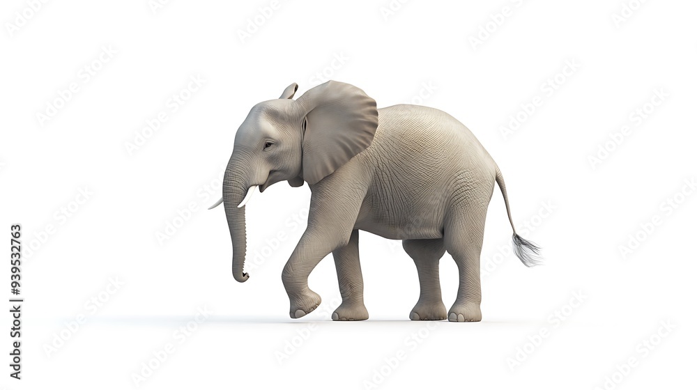 Obraz premium Majestic 3D Render of Elephant Walking Gracefully on White Background - Full Body Shot