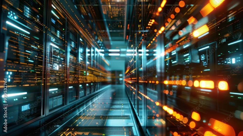 Futuristic Server Room with Glowing Lights Futuristic Server Room with Glowing Lights