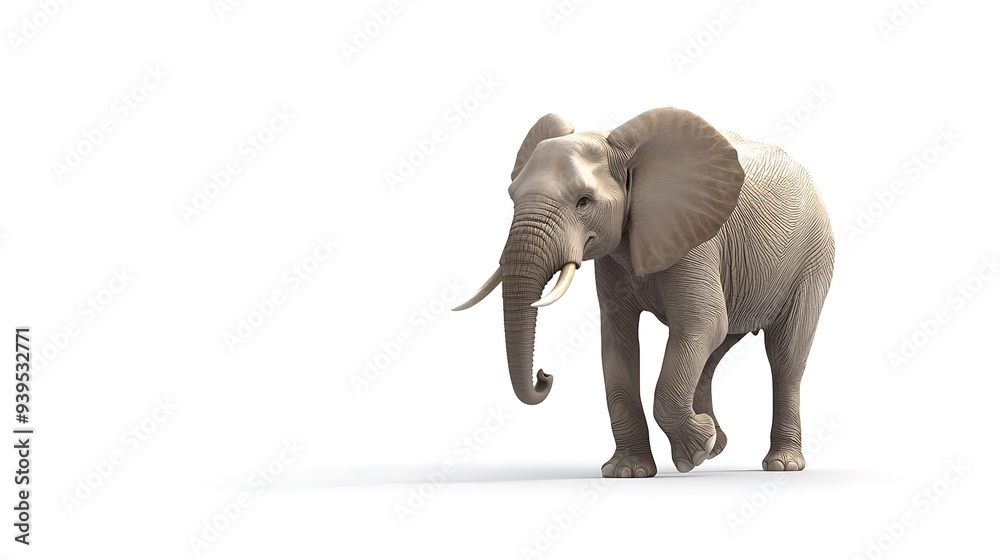 Obraz premium Majestic 3D Render of Elephant Walking on White Background - Full Body Shot