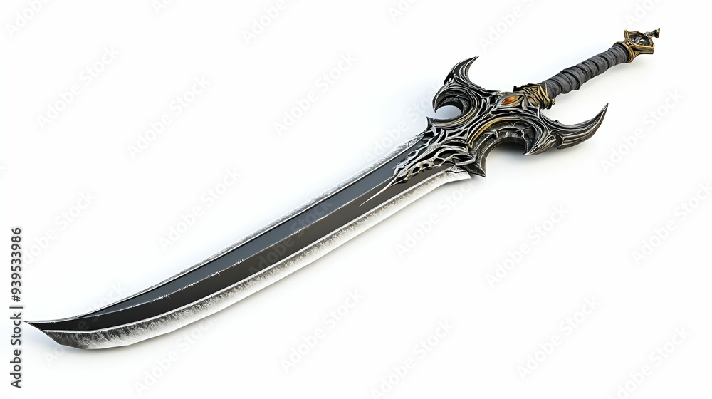 Elegant Shadowfang Sword with Intricate Dark Design, Isolated on White Background Elegant Shadowfang Sword with Intricate Dark Design, Isolated on White Background
