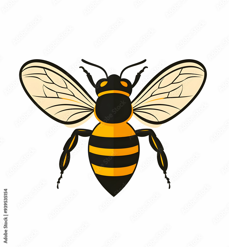 Illustration of a vibrant bee with yellow and black stripes, detailed wings, suitable for nature and pollination themes. Illustration of a vibrant bee with yellow and black stripes, detailed wings, suitable for nature and pollination themes.