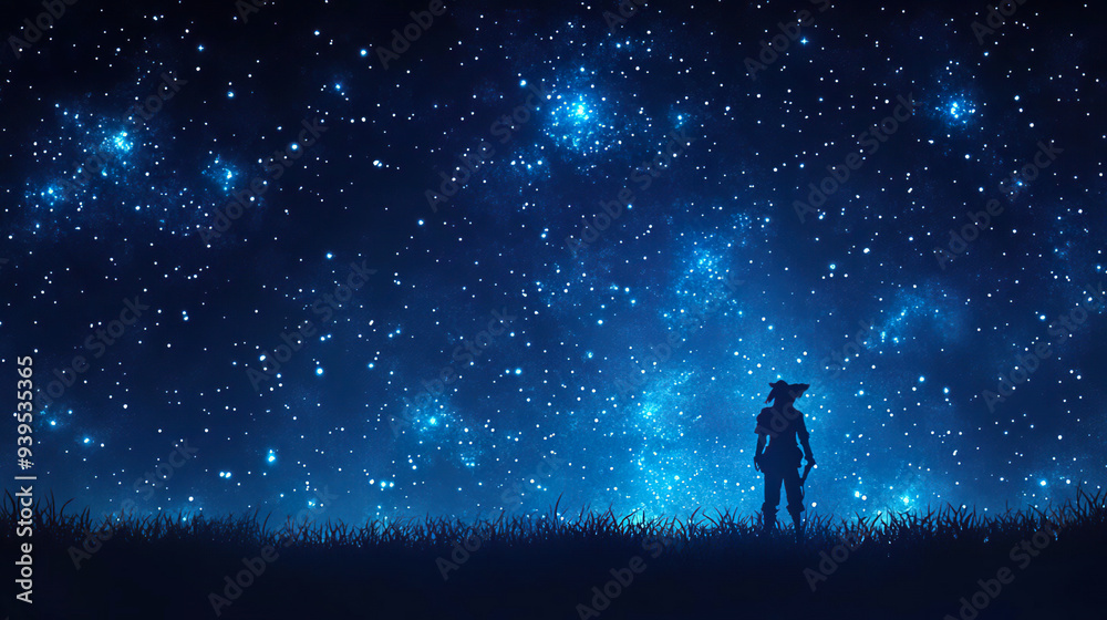 A lone figure stands in a field gazing up at the starry night sky. Generated by AI. A lone figure stands in a field gazing up at the starry night sky. Generated by AI.