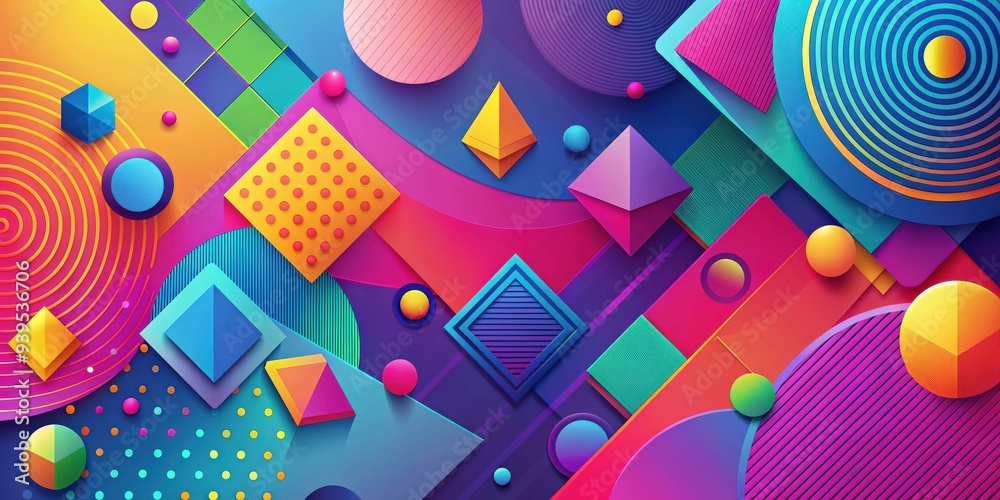 Abstract background with vibrant colors and geometric shapes, 80s, retro, neon, colorful, design, art, funky, vibrant Abstract background with vibrant colors and geometric shapes, 80s, retro, neon, colorful, design, art, funky, vibrant