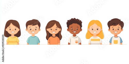 Happy kids couples. Children friends, classmates and siblings pairs portrait. Diverse little smiling boys and girls set, elementary school child. Flat, Generative AI
