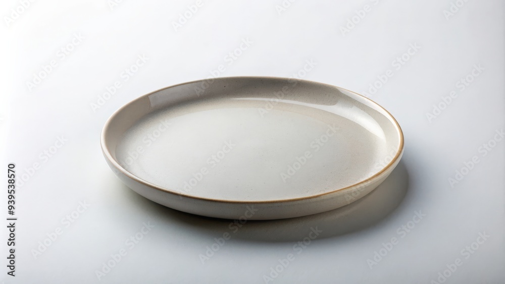 Round ceramic plate with a minimalist design, plate, round, ceramic, simple, kitchenware, dining, tableware, white, empty, clean