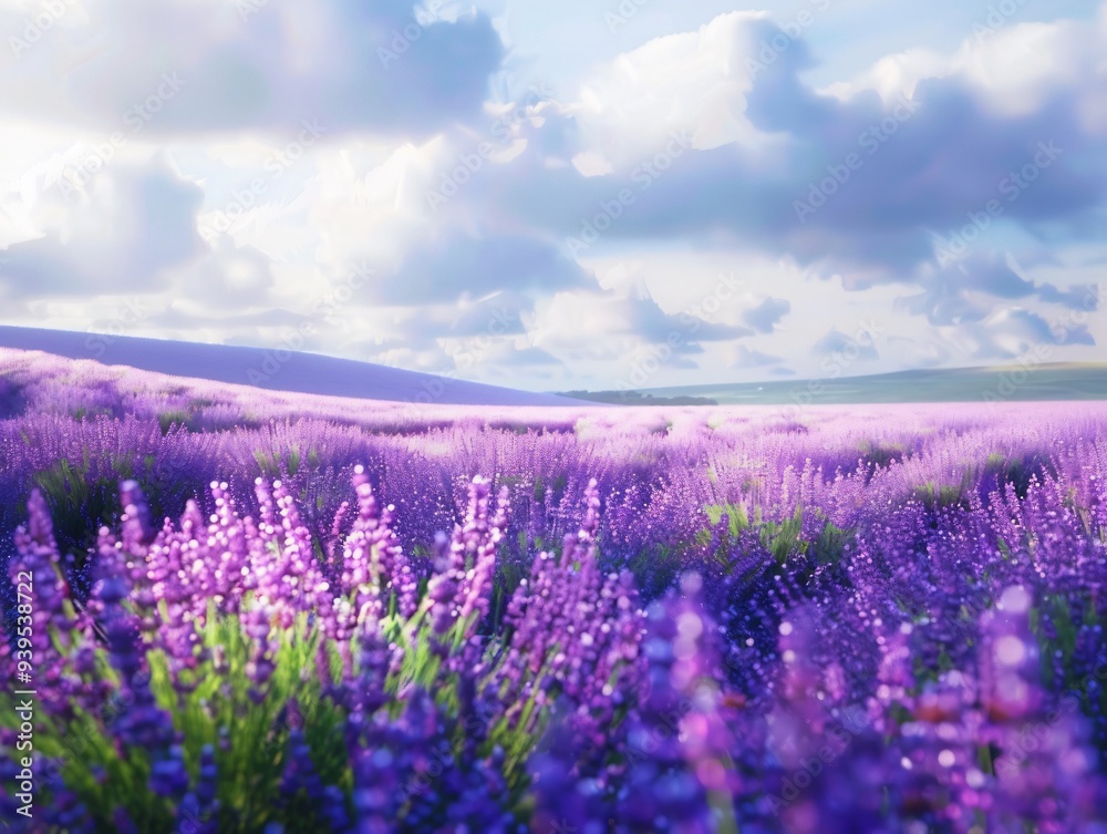 Naklejka premium Lavender Field Swaying Gently in the Breeze