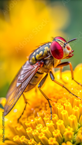 Close-up shot of a crimson-speckled flunkey on a yellow flower photo