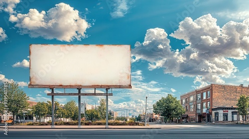 Fototapeta Naklejka Na Ścianę i Meble -  Vintage blank billboard on the main street of a small town